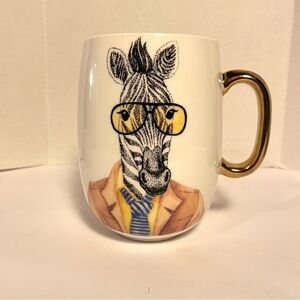 Vintage PIER 1 "Book Club Zebra" Coffee/Tea Mug with Gold Handle